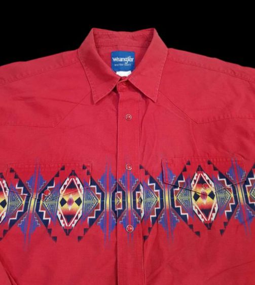 Vtg.Wrangler Red Western Aztec Cowboy Shirt รูปที่ 8