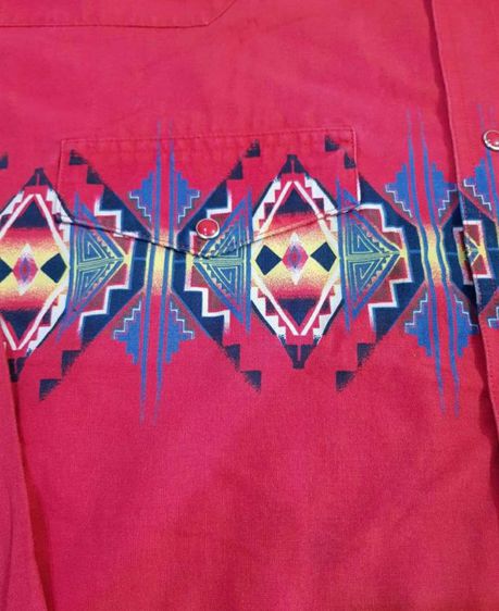Vtg.Wrangler Red Western Aztec Cowboy Shirt รูปที่ 5