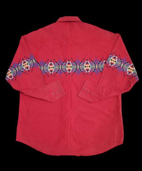 Vtg.Wrangler Red Western Aztec Cowboy Shirt รูปที่ 2