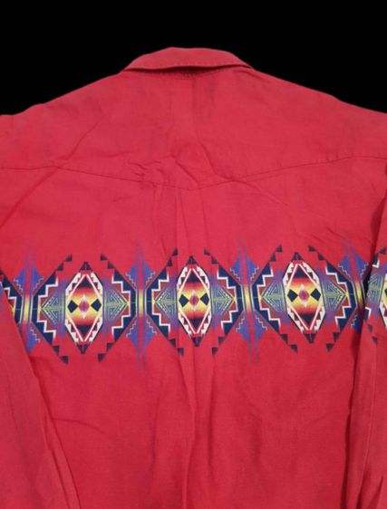 Vtg.Wrangler Red Western Aztec Cowboy Shirt รูปที่ 7