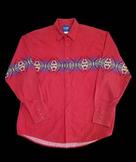 Vtg.Wrangler Red Western Aztec Cowboy Shirt รูปที่ 1