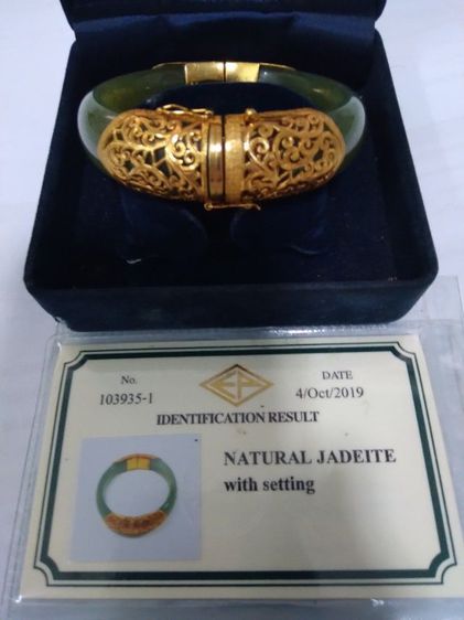 sale natural Burma green jadeite bangles cover with go รูปที่ 5
