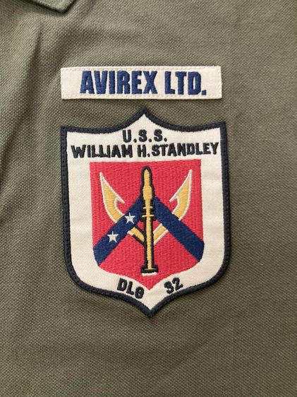 เสื้อยืดทหารสีเขียวขี้ม้าแบรนดังอาร์มทั้งตัว Military US.Navy Collared T-Shirt Avirex U.S.S William M.Standle DLG 32 Green Military Usa รูปที่ 9