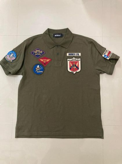 เสื้อยืดทหารสีเขียวขี้ม้าแบรนดังอาร์มทั้งตัว Military US.Navy Collared T-Shirt Avirex U.S.S William M.Standle DLG 32 Green Military Usa