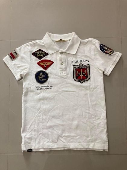 เสื้อยืดทหารแบรนดังอาร์มทั้งตัวไซด์เล็ก Military US.Navy Collared T-Shirt Avirex U.S.S William M.Standle DLG 32 Usa อก33นิ้ว