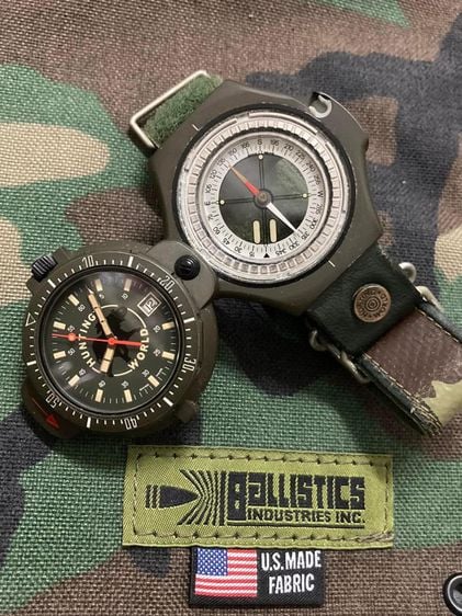 นาฬิกาทหารเดินป่ามีเข็มทิศในตัวสีนี้หายาก Vintage Military Hunting World SPORTABOUT Compass Pvd Green Military Swiss Made Quartz 58mm รูปที่ 5
