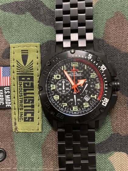 นาฬิกาทหารทำให้หน่วยรบพิเศษของอเมริกา Military MTM USA Special Ops Combat Black Patriot Chronograph Black PVD Quartz