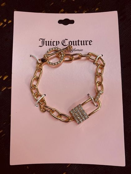 โลหะ สร้อยข้อมือ Juicy Couture Goldtone Crystal Heart Logo Chunky Chain Toggle Bracelet