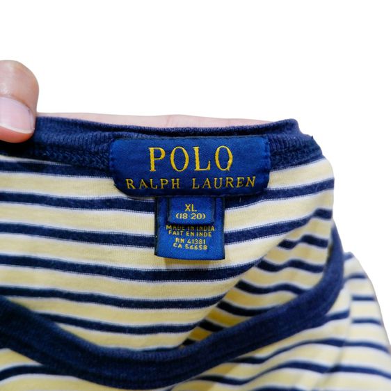 POLO by Ralph Lauren เสื้อยืด เสื้อคอกรม เสื้อแขนสั้น ผ้าคอตตอน ใส่สบาย ไม่หนา (ลายทาง สีเหลือง-กรมท่า)▫️รหัสสินค้า PLY-4 รูปที่ 5