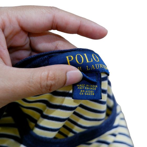 POLO by Ralph Lauren เสื้อยืด เสื้อคอกรม เสื้อแขนสั้น ผ้าคอตตอน ใส่สบาย ไม่หนา (ลายทาง สีเหลือง-กรมท่า)▫️รหัสสินค้า PLY-4 รูปที่ 6