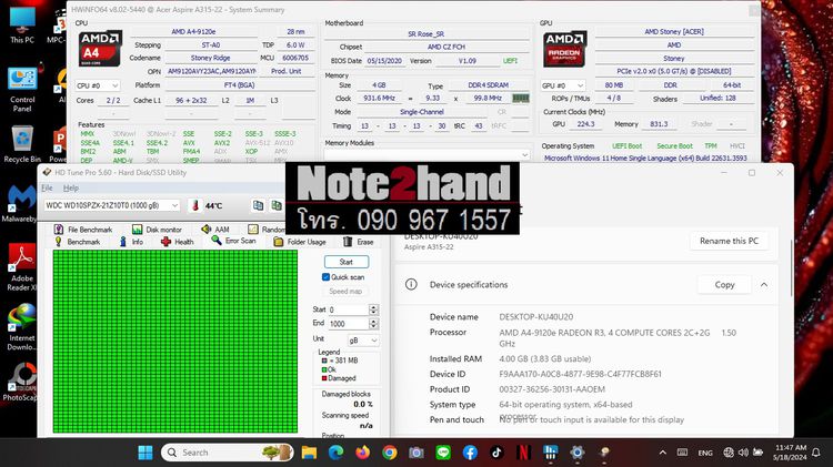 โน๊ตบุ๊คมือสอง ACER CPU AMD A4-9120e จอ15.6”HD แรม4+HDD1TB+การ์ดจอR3+วินโดว์แท้ รูปที่ 11