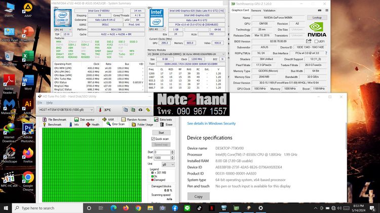 โน๊ตบุ๊คมือสอง ASUS Core i7-8550U จอ15.6”FHD แรม8+SSD128+HDD1TB+การ์ดจอ2GB รูปที่ 11