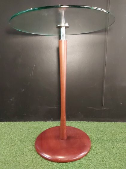 โต๊ะกระจก ฐานไม้ Glass Table With Wooden Base