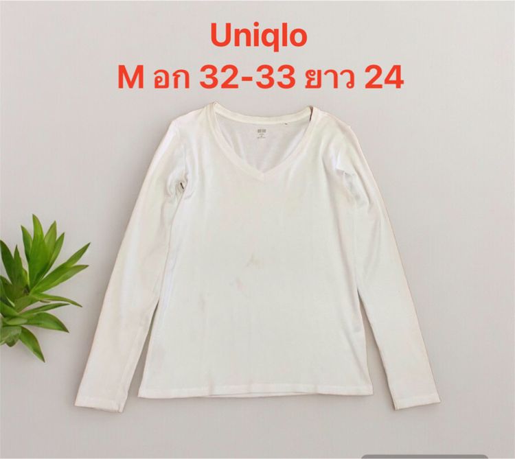 อื่นๆ เสื้อเชิ้ตและเสื้อผู้หญิง M ขาว แขนยาว เสื้อยืด Uniqlo