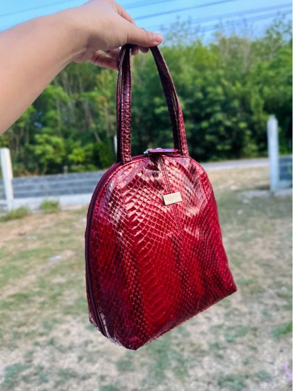 กระเป๋าหนัวงูแท้ 🐍 ทรงโดม สีแดงอมน้ำตาล  รูปที่ 10
