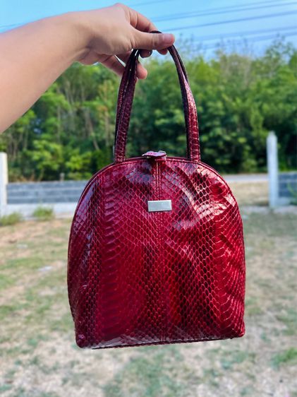 กระเป๋าหนัวงูแท้ 🐍 ทรงโดม สีแดงอมน้ำตาล  รูปที่ 9