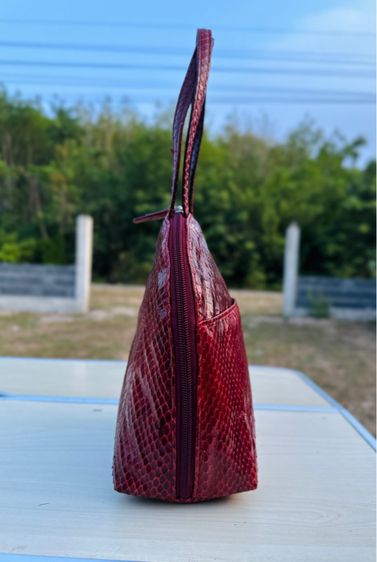 กระเป๋าหนัวงูแท้ 🐍 ทรงโดม สีแดงอมน้ำตาล  รูปที่ 6