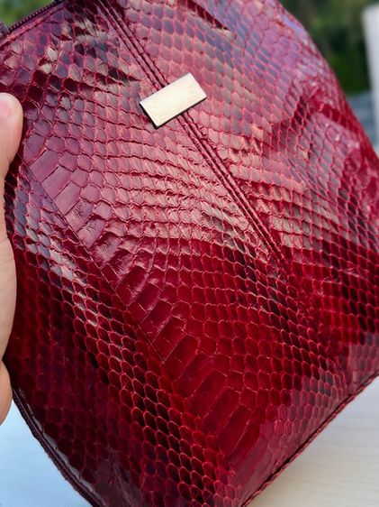 กระเป๋าหนัวงูแท้ 🐍 ทรงโดม สีแดงอมน้ำตาล  รูปที่ 3