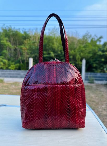 กระเป๋าหนัวงูแท้ 🐍 ทรงโดม สีแดงอมน้ำตาล  รูปที่ 5
