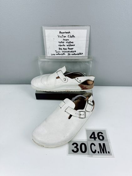 รองเท้าแตะ Birkenstock Sz.12us46eu30cm(M12) Made in Germany สีขาว ข้างขวามีรอยยับกว่า สภาพสวย ไม่ขาดซ่อม ใส่เทีายวลำลองดี