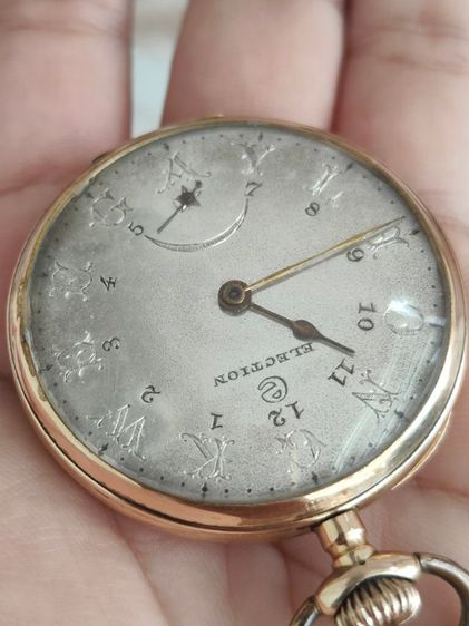 นาฬิกาพกโบราณทองคำแท้ ELECTION GRAND PRIX Pocket watch (BERNE 1914) 14k Solid Gold 2เข็มครึ่ง หลักอารบิก ผสมตัวหนังสือ KWEEGAYLIONG  รูปที่ 2