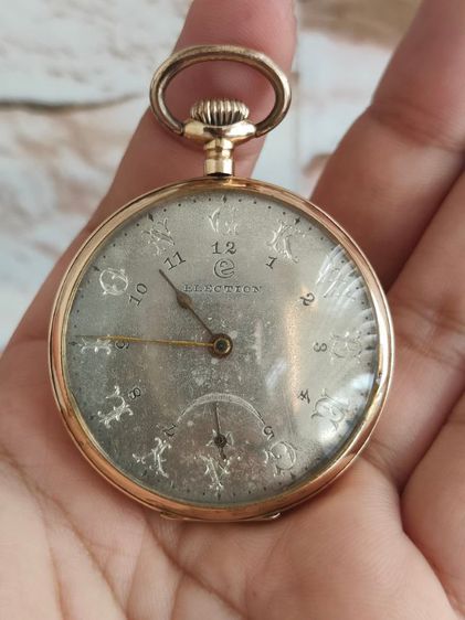 นาฬิกาพกโบราณทองคำแท้ ELECTION GRAND PRIX Pocket watch (BERNE 1914) 14k Solid Gold 2เข็มครึ่ง หลักอารบิก ผสมตัวหนังสือ KWEEGAYLIONG  รูปที่ 13