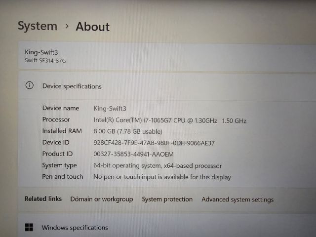 Acer Swift 3 i7 gen 10 8Gb 512 Gb รูปที่ 4