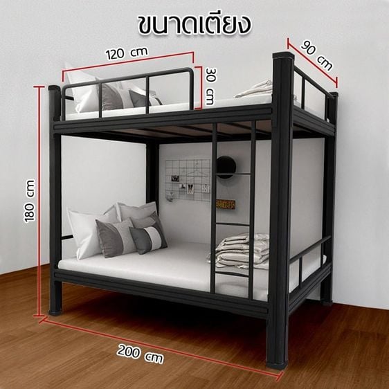เตียงสองชั้น เตียงเหล็ก 2 ชั้น ฟูกนอน - Bunk Bed 3 ft with Ladder รูปที่ 1