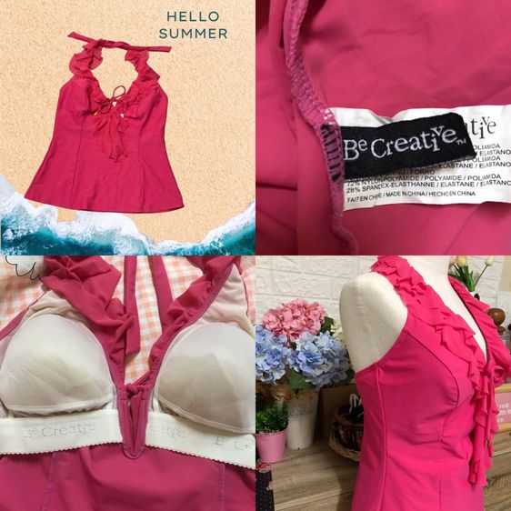 Be Creative  size 42D เสื้อว่ายน้ำ tankini สีชมพูเข้ม ผ้าผ้าเนื้อดี แบบสวย รูปที่ 4