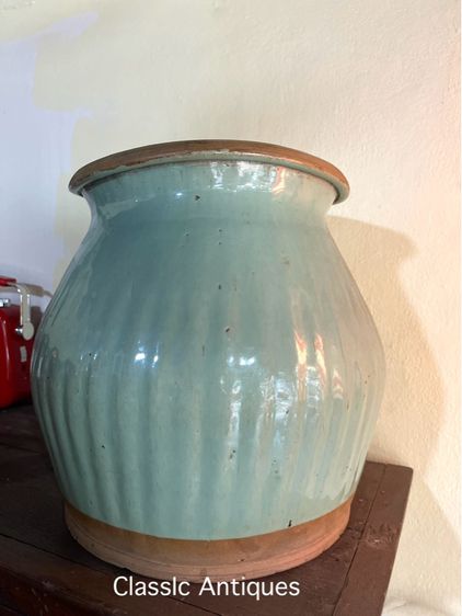 โถพลู เคลือบเขียวโบราณ ใบใหญ่เก่าสะสม รูปที่ 2