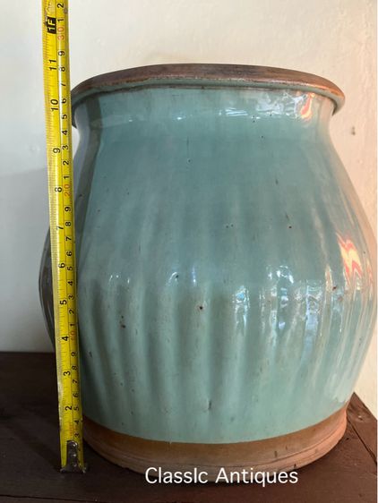 โถพลู เคลือบเขียวโบราณ ใบใหญ่เก่าสะสม รูปที่ 7