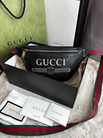 หนังแท้ ชาย ดำ คาดอกGucci print belt bag 