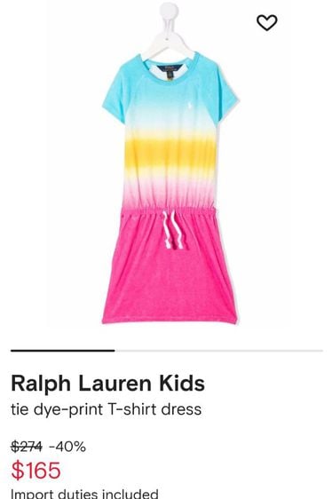 Polo Ralph Lauren Tie-Dye Print Kids T-shirt Dress Size 6X 125cm รูปที่ 5