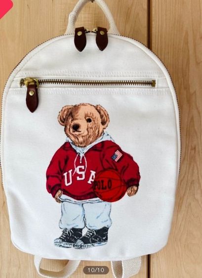 ผ้า ชาย ขาว กระเป๋าเป้โปโลสะพายหลังงานวินเทจ  Vintage Polo Ralph Lauren bear backpack