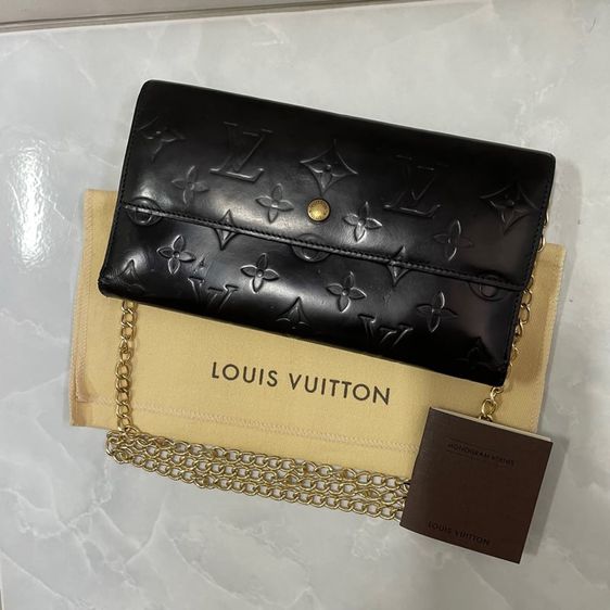 หนังแท้ หญิง ดำ กระเป๋าสตางค์ Louis Vuitton ของแท้