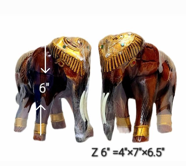 ช้างไม้6นิ้วตกแต่งลายเส้นทอง ช้างคู่มงคลเสริมบารมีความมั่งคั่งเจริญรุ่งเรือง(ราคาต่อ2ตัว)ฟรีค่าส่ง