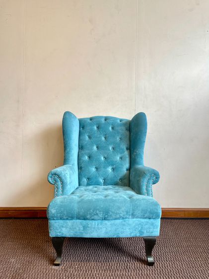 เก้าอี้อาร์มเเชร์ พร้อมสตูล เบาะผ้ากำมะหยี่สีฟ้า รูปที่ 7