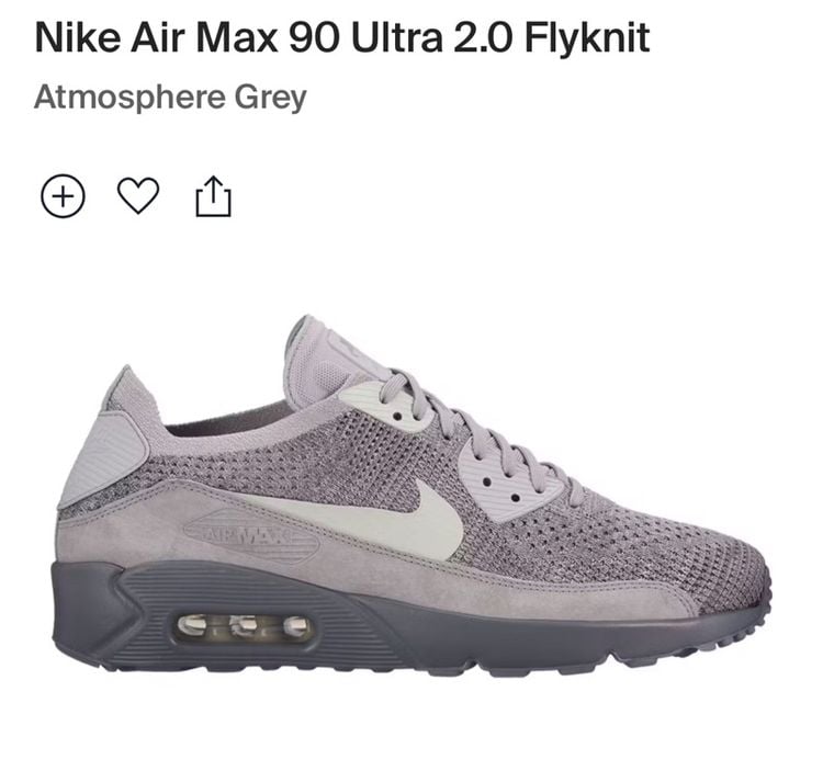 รองเท้าผ้าใบ ผ้า อื่นๆ Nike Air Max 90 Ultra 2.0 Flyknit Atmosphere Grey size US 8.5