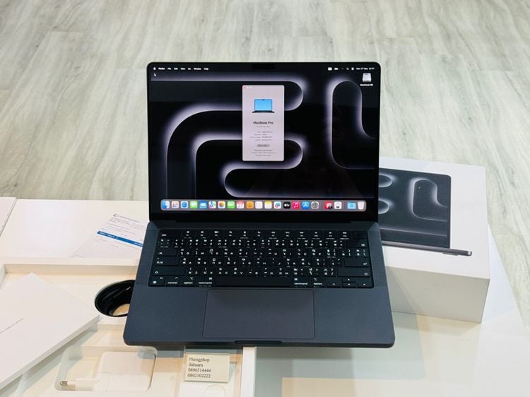 Apple Mackbook Pro 14 Inch แมค โอเอส 16 กิกะไบต์ USB ใช่ Macbook Pro 14 M3 Pro ram 18 ssd 512 GB  สี Space Black สภาพเหมือนใหม่ ประกันศูนย์ไทยถึงสิ้นปี 65900 บาท
