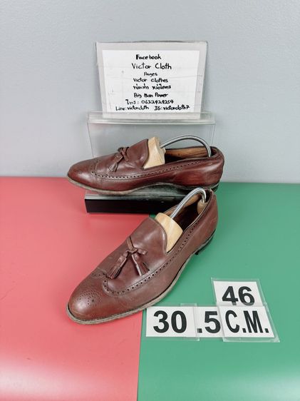 รองเท้าหนังแท้ Johnston And Murphy Sz.12us46eu30.5cm(ไซส์วัดจริง) Made in USA สีน้ำตาล พื้นหนังเย็บ สภาพสวยมาก ไม่ขาด