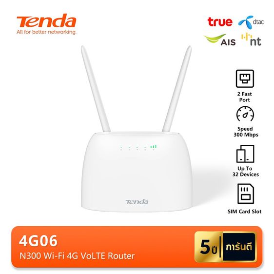 Tenda 4G06 4G LTE Router เร้าเตอร์ใส่ซิม N300 เราท์เตอร์ WiFi ใส่ ซิม 300Mbps รองรับซิมทุกเครือข่าย รูปที่ 4