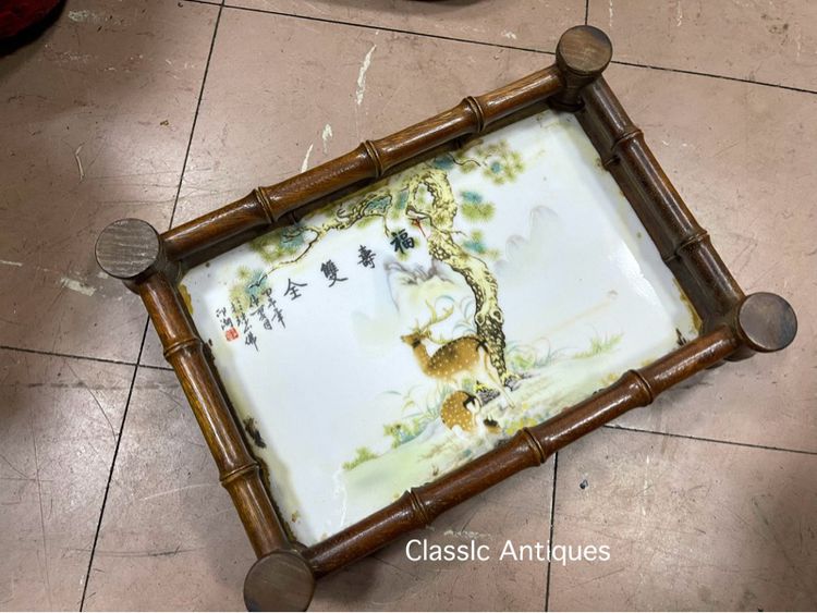 ถาด กระเบื้อง ลายกวางคู่ สะสมA2 รูปที่ 4