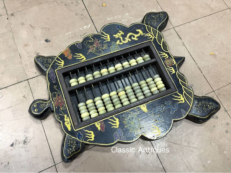 ลูกคิดจีน ทรงเต่า เขียนลายน้ำทองเก่าสะสมA2 รูปที่ 4