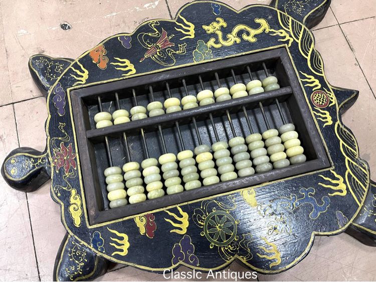 ลูกคิดจีน ทรงเต่า เขียนลายน้ำทองเก่าสะสมA2 รูปที่ 3