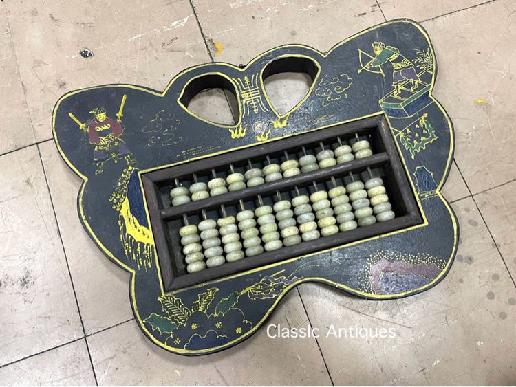 ลูกคิดจีน ทรงผีเสื้อ เขียนลายน้ำทองเก่าสะสมA3 รูปที่ 2