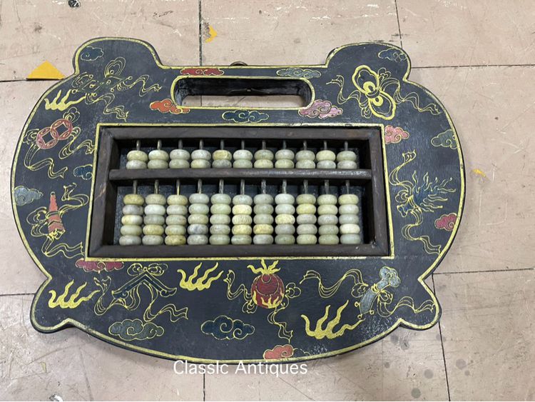 ลูกคิดจีน เขียนลายน้ำทอง อาวุธเทพแปดเซียน เก่าสะสมA4