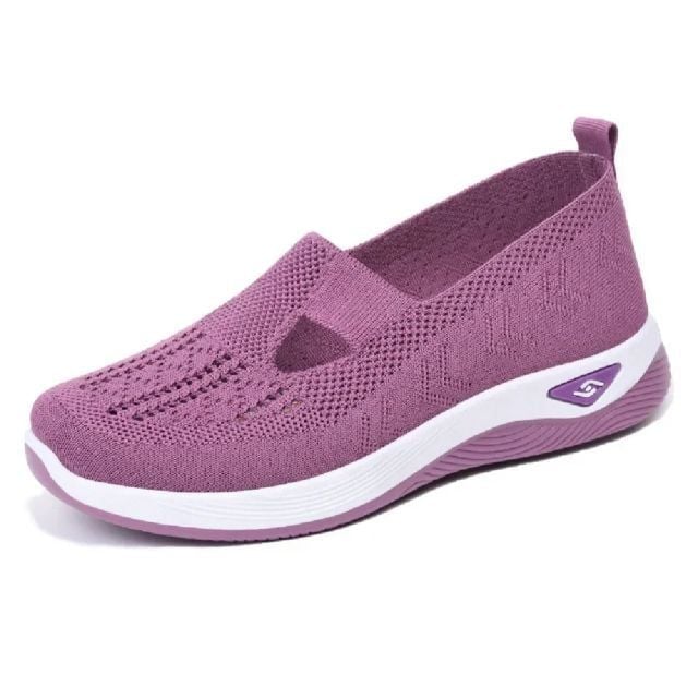 รองเท้าส้นแบน ผ้า รองเท้าลำลองแบบสวมระบายอากาศรองเท้าพื้นนิ่มสำหรับผู้หญิงวัยกลางคน 36-41