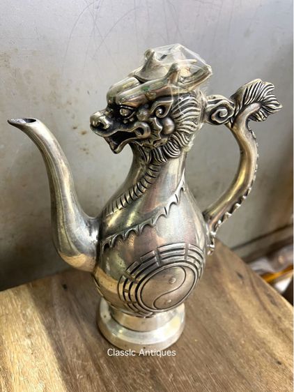 กาน้ำชา หัวมังกร หยินหยางกะไหล่เงินสะสม รูปที่ 3