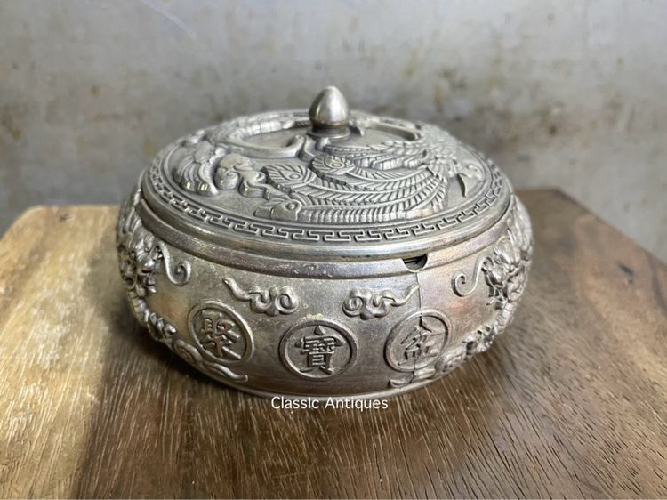 โถ ฝากะไหล่เงิน ลายนกฟีนิกซ์ มังกรสะสมA15 รูปที่ 3