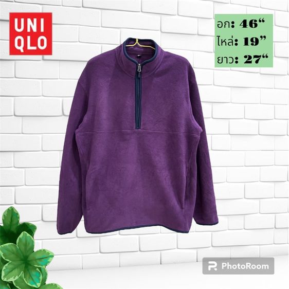 เสื้อแจ็คเกต ผ้า Fleece Uniqlo  L  มีซิป แบบสวมหัว  สีม่วง  (ชาย)มือ2 